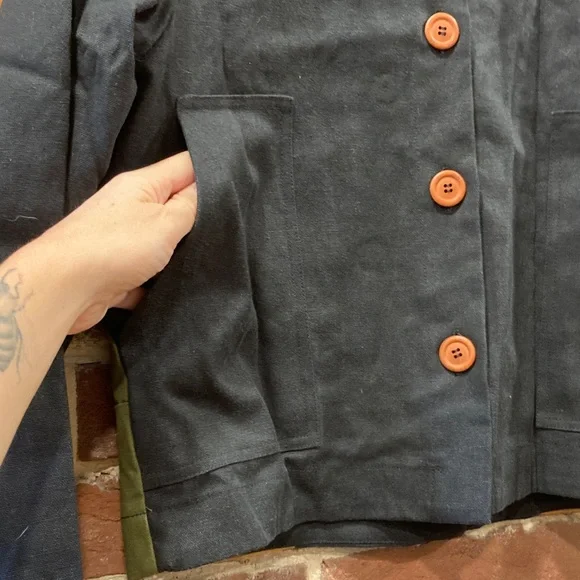 Pamut Apparel linen/hemp handmade black, green, and tan button-up Jacket - xs - Picture 4 of 11